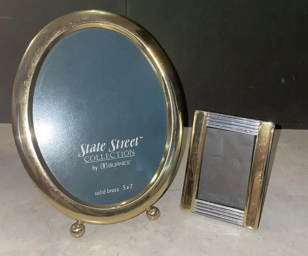 Burnes State Street Gold Solid Brass Oval Footed 5 x 7 & 4x3”Picture Frames